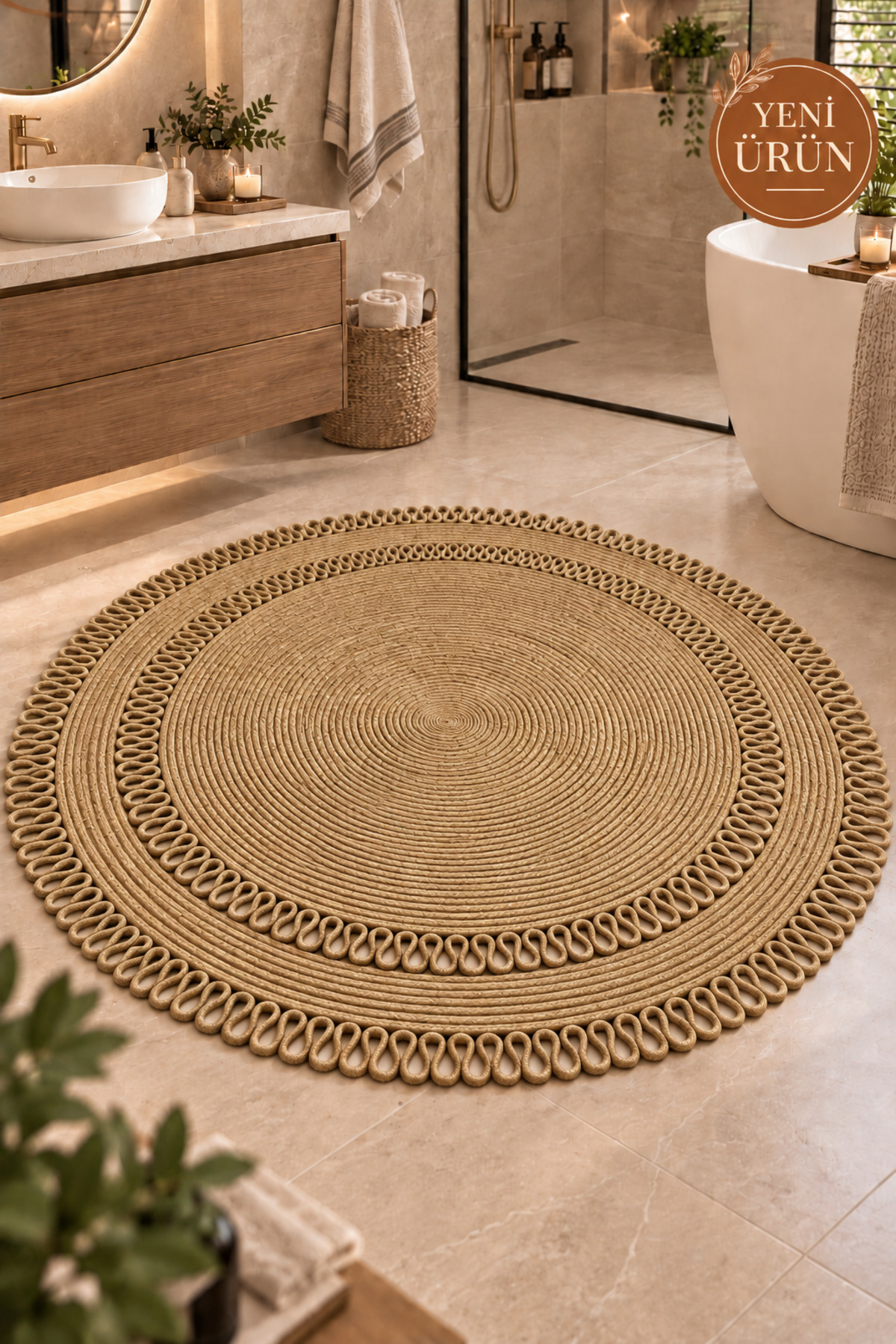 Alessa Doğal Yuvarlak Hasır Jüt Kilim Dekoratif Örgü Kilim – Modern Bohem Tasarım, Şık ve Doğal Görünüm, Salon, Mutfak ve Antre Kullanımı Desenli, Dekoratif, Kilim, Salon Çeyizlik, Hediyelik - Görsel 17
