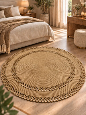 Alessa Doğal Yuvarlak Hasır Jüt Kilim Dekoratif Örgü Kilim – Modern Bohem Tasarım, Şık ve Doğal Görünüm, Salon, Mutfak ve Antre Kullanımı Desenli, Dekoratif, Kilim, Salon Çeyizlik, Hediyelik - Görsel 19