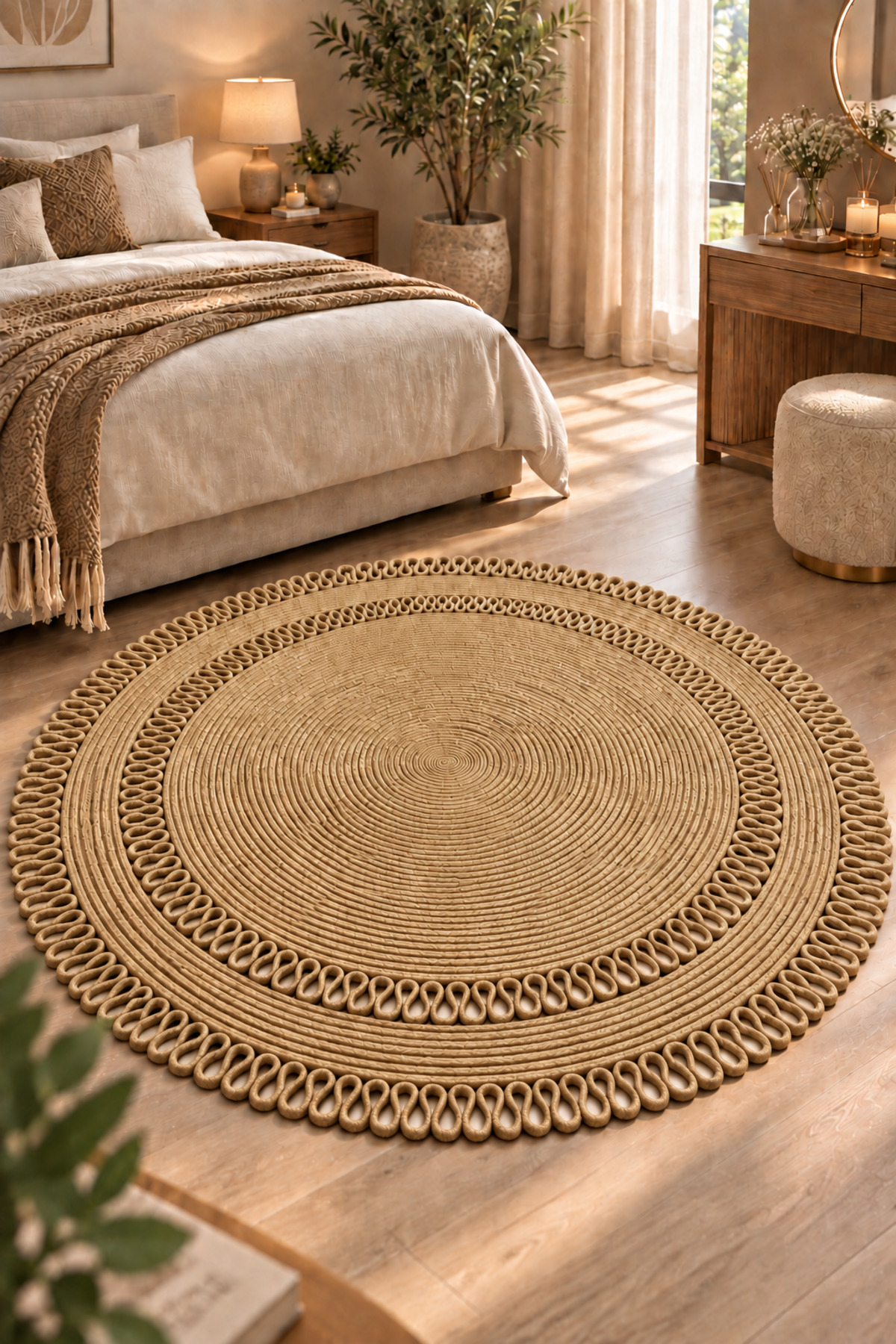 Alessa Doğal Yuvarlak Hasır Jüt Kilim Dekoratif Örgü Kilim – Modern Bohem Tasarım, Şık ve Doğal Görünüm, Salon, Mutfak ve Antre Kullanımı Desenli, Dekoratif, Kilim, Salon Çeyizlik, Hediyelik - Görsel 19