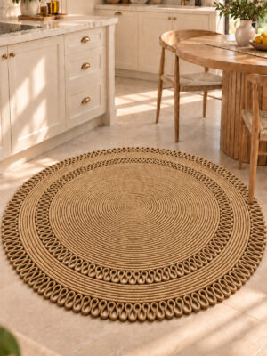 Alessa Doğal Yuvarlak Hasır Jüt Kilim Dekoratif Örgü Kilim – Modern Bohem Tasarım, Şık ve Doğal Görünüm, Salon, Mutfak ve Antre Kullanımı Desenli, Dekoratif, Kilim, Salon Çeyizlik, Hediyelik - Görsel 20
