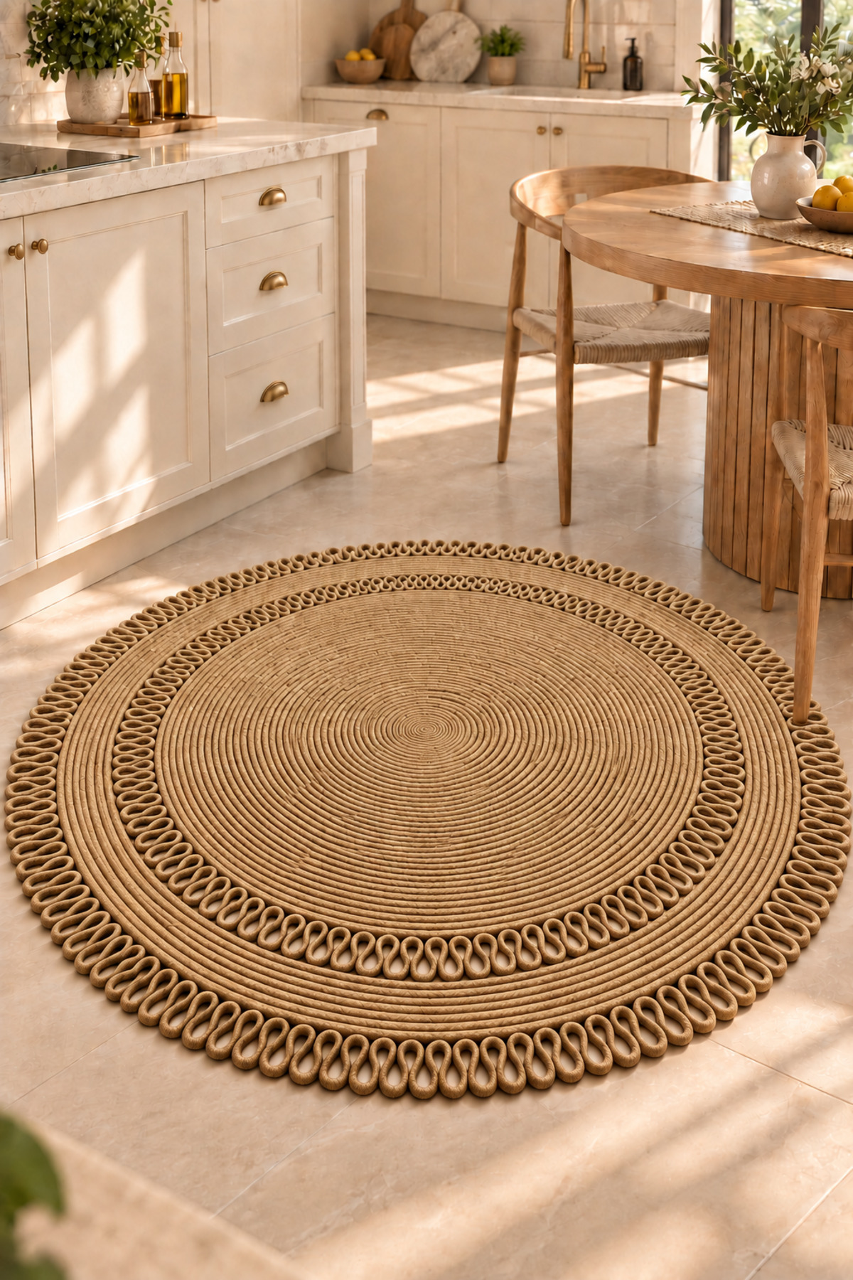 Alessa Doğal Yuvarlak Hasır Jüt Kilim Dekoratif Örgü Kilim – Modern Bohem Tasarım, Şık ve Doğal Görünüm, Salon, Mutfak ve Antre Kullanımı Desenli, Dekoratif, Kilim, Salon Çeyizlik, Hediyelik - Görsel 20