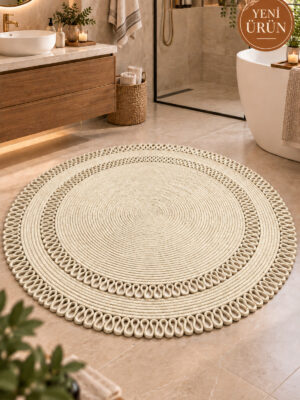 Alessa Doğal Yuvarlak Hasır Jüt Kilim Dekoratif Örgü Kilim – Modern Bohem Tasarım, Şık ve Doğal Görünüm, Salon, Mutfak ve Antre Kullanımı Desenli, Dekoratif, Kilim, Salon Çeyizlik, Hediyelik - Görsel 21