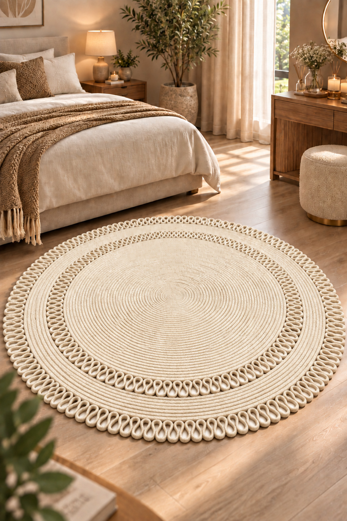 Alessa Doğal Yuvarlak Hasır Jüt Kilim Dekoratif Örgü Kilim – Modern Bohem Tasarım, Şık ve Doğal Görünüm, Salon, Mutfak ve Antre Kullanımı Desenli, Dekoratif, Kilim, Salon Çeyizlik, Hediyelik - Görsel 23