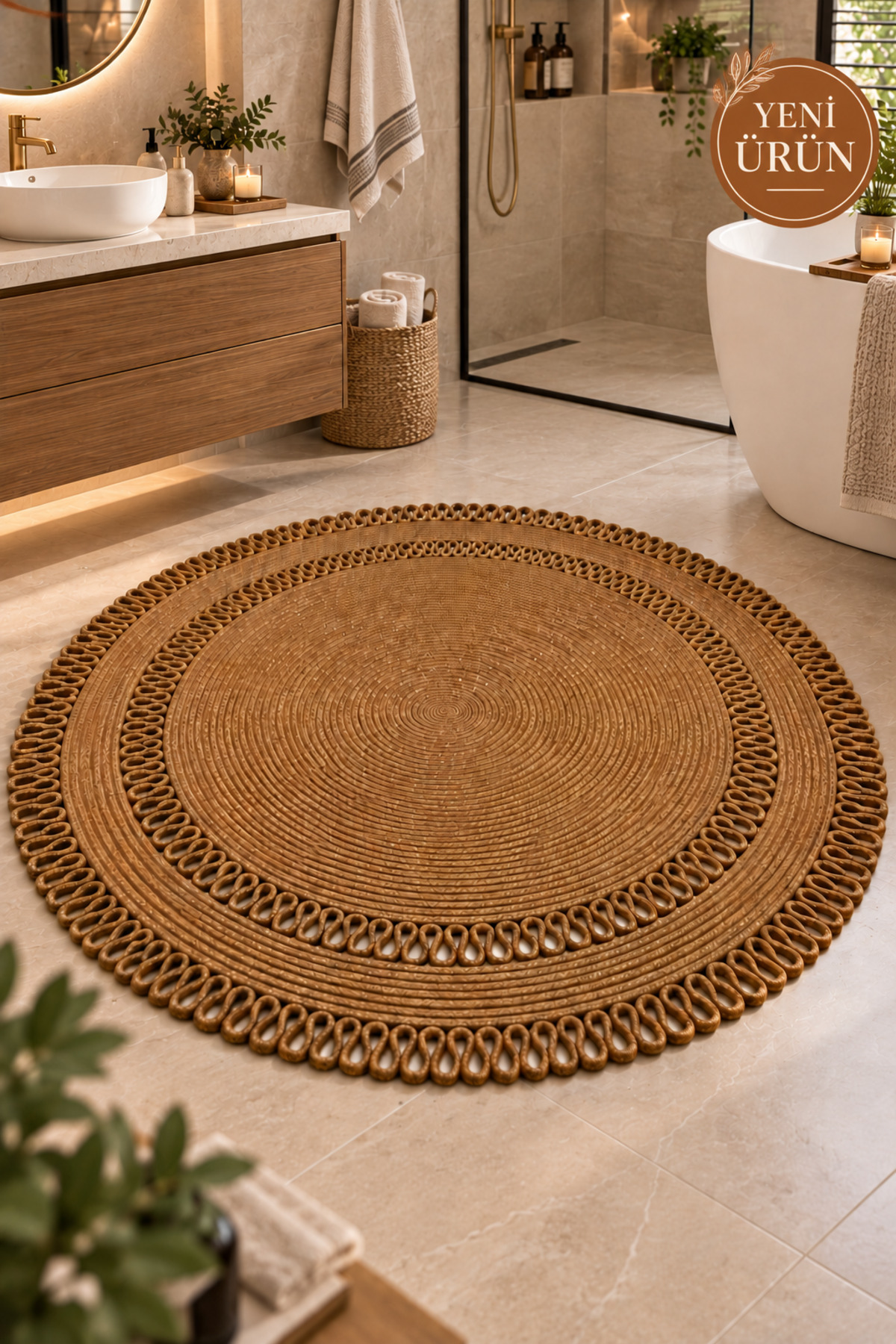 Alessa Doğal Yuvarlak Hasır Jüt Kilim Dekoratif Örgü Kilim – Modern Bohem Tasarım, Şık ve Doğal Görünüm, Salon, Mutfak ve Antre Kullanımı Desenli, Dekoratif, Kilim, Salon Çeyizlik, Hediyelik - Görsel 29