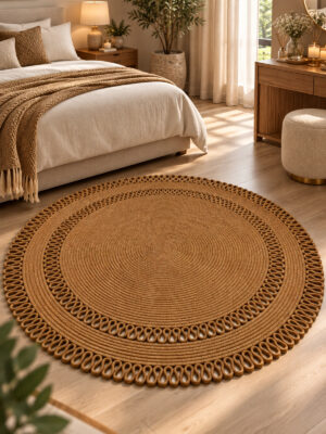 Alessa Doğal Yuvarlak Hasır Jüt Kilim Dekoratif Örgü Kilim – Modern Bohem Tasarım, Şık ve Doğal Görünüm, Salon, Mutfak ve Antre Kullanımı Desenli, Dekoratif, Kilim, Salon Çeyizlik, Hediyelik - Görsel 31