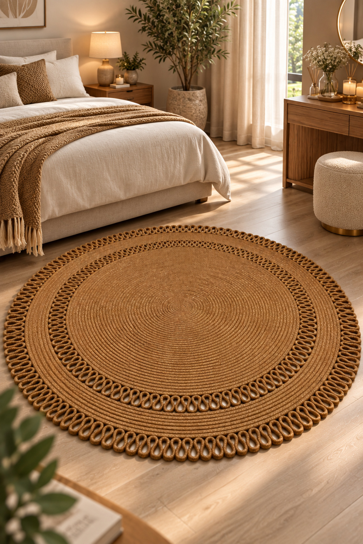 Alessa Doğal Yuvarlak Hasır Jüt Kilim Dekoratif Örgü Kilim – Modern Bohem Tasarım, Şık ve Doğal Görünüm, Salon, Mutfak ve Antre Kullanımı Desenli, Dekoratif, Kilim, Salon Çeyizlik, Hediyelik - Görsel 31