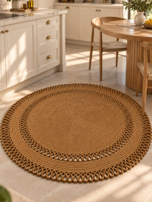 Alessa Doğal Yuvarlak Hasır Jüt Kilim Dekoratif Örgü Kilim – Modern Bohem Tasarım, Şık ve Doğal Görünüm, Salon, Mutfak ve Antre Kullanımı Desenli, Dekoratif, Kilim, Salon Çeyizlik, Hediyelik - Görsel 32