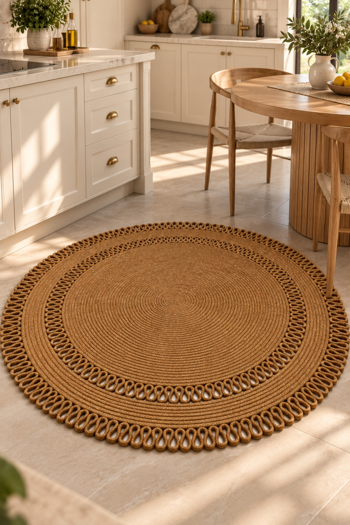 Alessa Doğal Yuvarlak Hasır Jüt Kilim Dekoratif Örgü Kilim – Modern Bohem Tasarım, Şık ve Doğal Görünüm, Salon, Mutfak ve Antre Kullanımı Desenli, Dekoratif, Kilim, Salon Çeyizlik, Hediyelik - Görsel 32