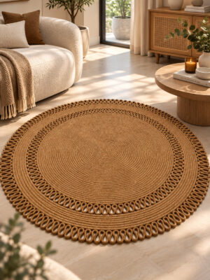 Alessa Doğal Yuvarlak Hasır Jüt Kilim Dekoratif Örgü Kilim – Modern Bohem Tasarım, Şık ve Doğal Görünüm, Salon, Mutfak ve Antre Kullanımı Desenli, Dekoratif, Kilim, Salon Çeyizlik, Hediyelik - Görsel 33