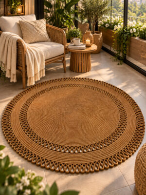 Alessa Doğal Yuvarlak Hasır Jüt Kilim Dekoratif Örgü Kilim – Modern Bohem Tasarım, Şık ve Doğal Görünüm, Salon, Mutfak ve Antre Kullanımı Desenli, Dekoratif, Kilim, Salon Çeyizlik, Hediyelik - Görsel 34
