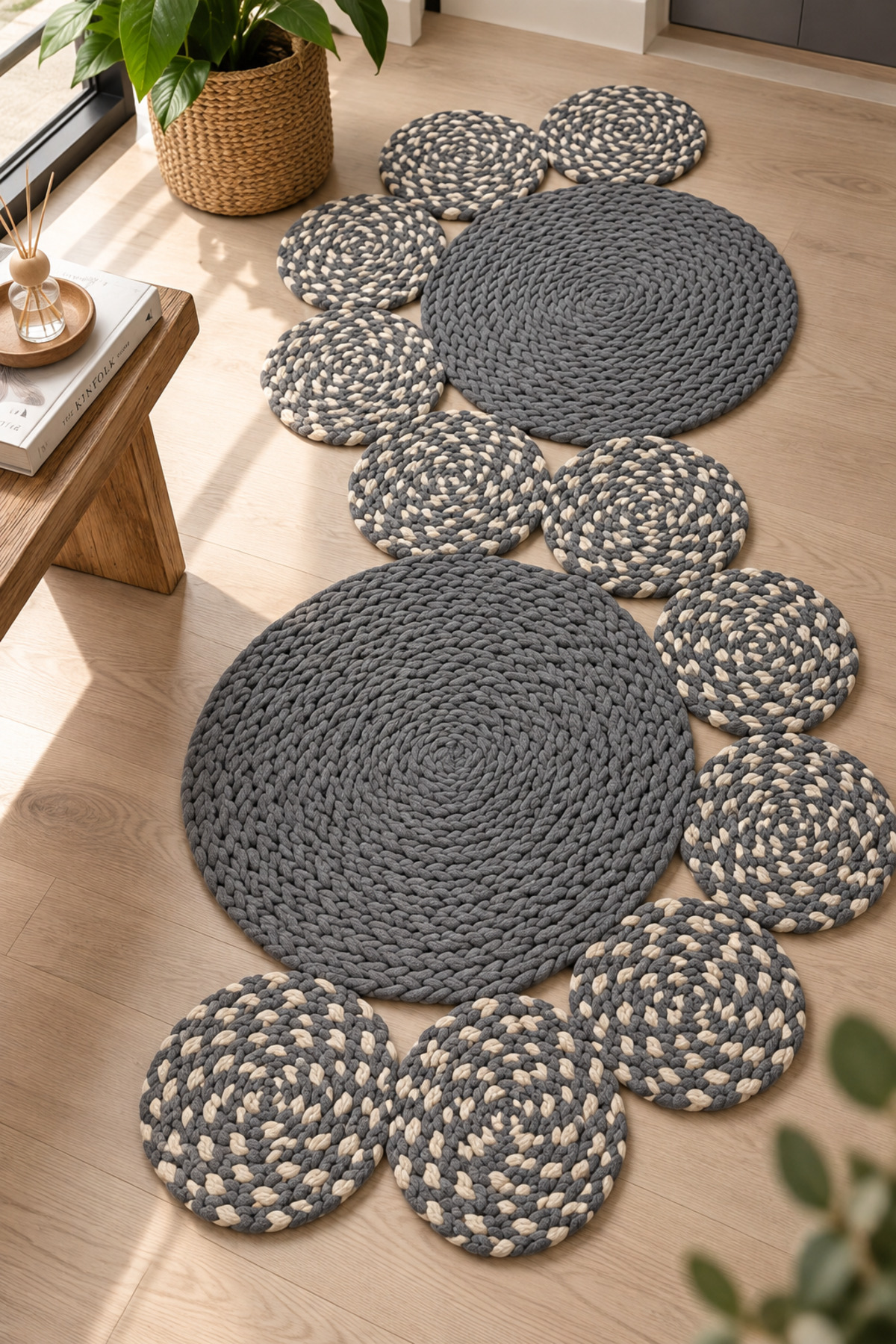 Miora Yılan Model Bal Peteği Pamuklu Örgü Kilim, Modern Bohem Dekoratif El İşçiliği Kilim, El Örgüsü ,Salon, Yatak Odası, Antre ve Koridor Halı Kilim Yolluk Hediyelik Ev Eşyası