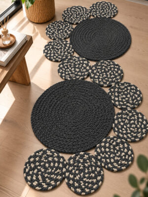 Miora Yılan Model Bal Peteği Pamuklu Örgü Kilim, Modern Bohem Dekoratif El İşçiliği Kilim, El Örgüsü ,Salon, Yatak Odası, Antre ve Koridor Halı Kilim Yolluk Hediyelik Ev Eşyası - Görsel 5