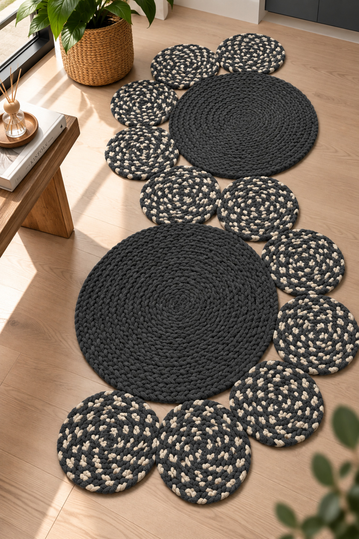 Miora Yılan Model Bal Peteği Pamuklu Örgü Kilim, Modern Bohem Dekoratif El İşçiliği Kilim, El Örgüsü ,Salon, Yatak Odası, Antre ve Koridor Halı Kilim Yolluk Hediyelik Ev Eşyası - Görsel 5
