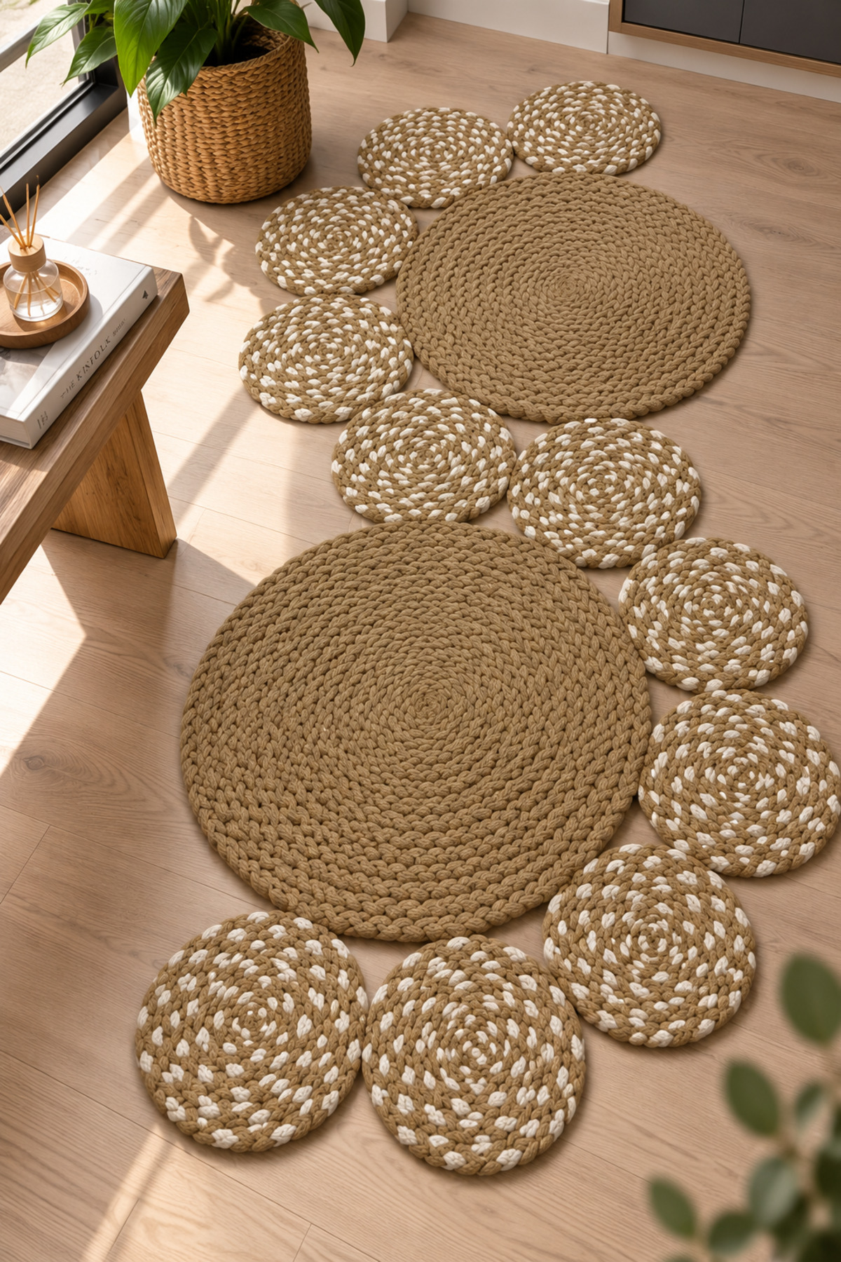Miora Yılan Model Bal Peteği Pamuklu Örgü Kilim, Modern Bohem Dekoratif El İşçiliği Kilim, El Örgüsü ,Salon, Yatak Odası, Antre ve Koridor Halı Kilim Yolluk Hediyelik Ev Eşyası - Görsel 9
