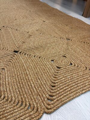 Mireya Dekoratif Hasır Jüt Kilim – Halat Örgü Dokulu, Geometrik Kare Desenli, El İşçiliği , Doğal Tasarım, Salon, Antre ve Ev Dekorasyonu İçin Kilim - Görsel 4