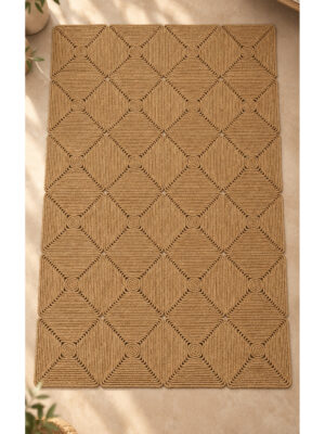 Mireya Dekoratif Hasır Jüt Kilim – Halat Örgü Dokulu, Geometrik Kare Desenli, El İşçiliği , Doğal Tasarım, Salon, Antre ve Ev Dekorasyonu İçin Kilim - Görsel 5