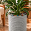 Rosella Dekoratif Örgü Sepet 30x30 cm Yuvarlak Çok Amaçlı Saksılık, Modern Ev Dekorasyonu, Bitki Saksısı Kılıfı, Banyo, Salon ve Yatak Odası İçin Şık Düzenleyici ve Depolama Sepeti