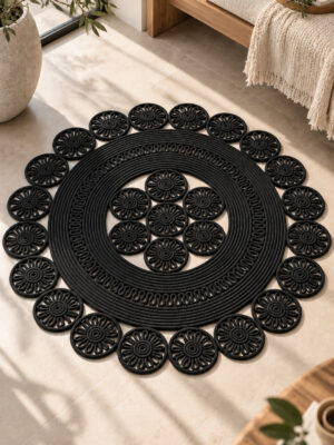 Velmira Hasır Jüt El İşçiliği Yuvarlak Kilim Halat Kilim – Dekoratif Örgü Motifli, Modern Bohem Tasarım, Salon, Oturma Odası, Antre, Yatak Odası ve Ev Dekorasyonu İçin Şık Kilim - Görsel 11