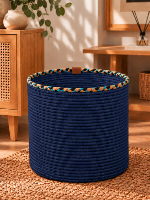Rosella Dekoratif Örgü Sepet 30x30 cm Yuvarlak Çok Amaçlı Saksılık, Modern Ev Dekorasyonu, Bitki Saksısı Kılıfı, Banyo, Salon ve Yatak Odası İçin Şık Düzenleyici ve Depolama Sepeti - Görsel 13