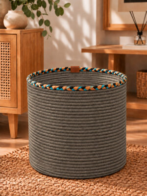 Rosella Dekoratif Örgü Sepet 30x30 cm Yuvarlak Çok Amaçlı Saksılık, Modern Ev Dekorasyonu, Bitki Saksısı Kılıfı, Banyo, Salon ve Yatak Odası İçin Şık Düzenleyici ve Depolama Sepeti - Görsel 17