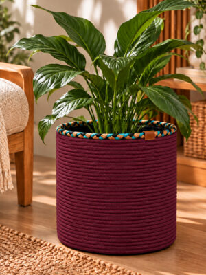 Rosella Dekoratif Örgü Sepet 30x30 cm Yuvarlak Çok Amaçlı Saksılık, Modern Ev Dekorasyonu, Bitki Saksısı Kılıfı, Banyo, Salon ve Yatak Odası İçin Şık Düzenleyici ve Depolama Sepeti - Görsel 28