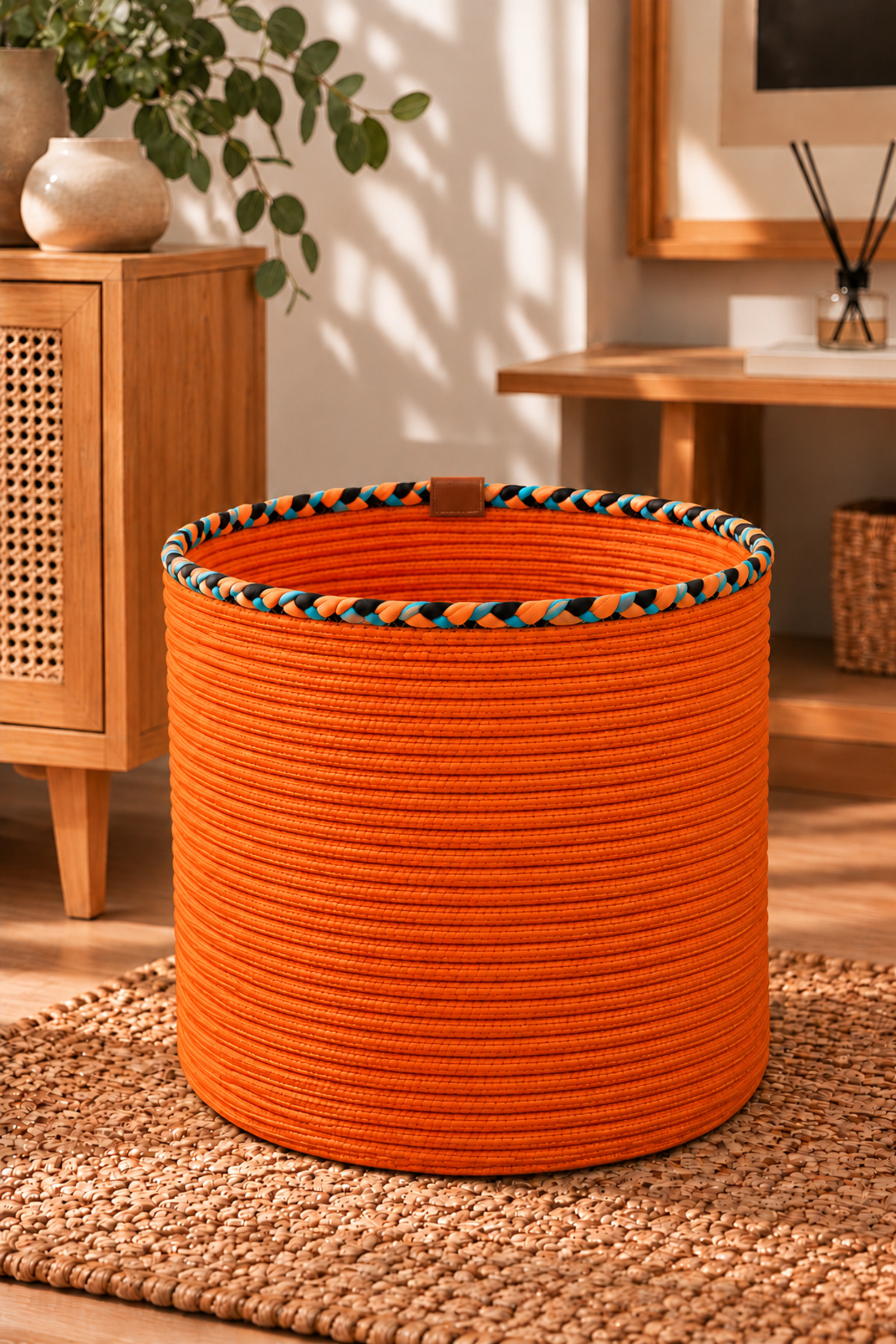 Rosella Dekoratif Örgü Sepet 30x30 cm Yuvarlak Çok Amaçlı Saksılık, Modern Ev Dekorasyonu, Bitki Saksısı Kılıfı, Banyo, Salon ve Yatak Odası İçin Şık Düzenleyici ve Depolama Sepeti - Görsel 29