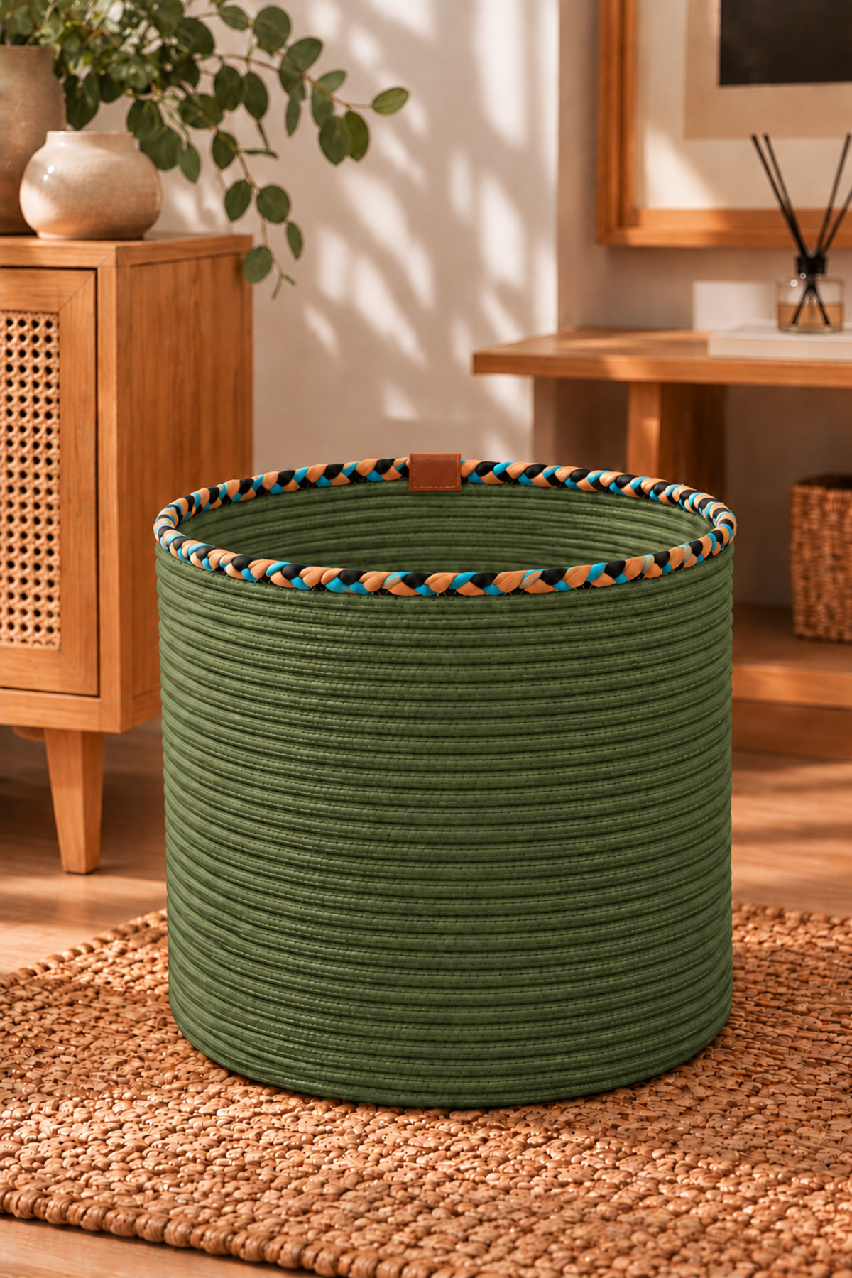 Rosella Dekoratif Örgü Sepet 30x30 cm Yuvarlak Çok Amaçlı Saksılık, Modern Ev Dekorasyonu, Bitki Saksısı Kılıfı, Banyo, Salon ve Yatak Odası İçin Şık Düzenleyici ve Depolama Sepeti - Görsel 33