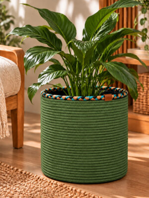 Rosella Dekoratif Örgü Sepet 30x30 cm Yuvarlak Çok Amaçlı Saksılık, Modern Ev Dekorasyonu, Bitki Saksısı Kılıfı, Banyo, Salon ve Yatak Odası İçin Şık Düzenleyici ve Depolama Sepeti - Görsel 36