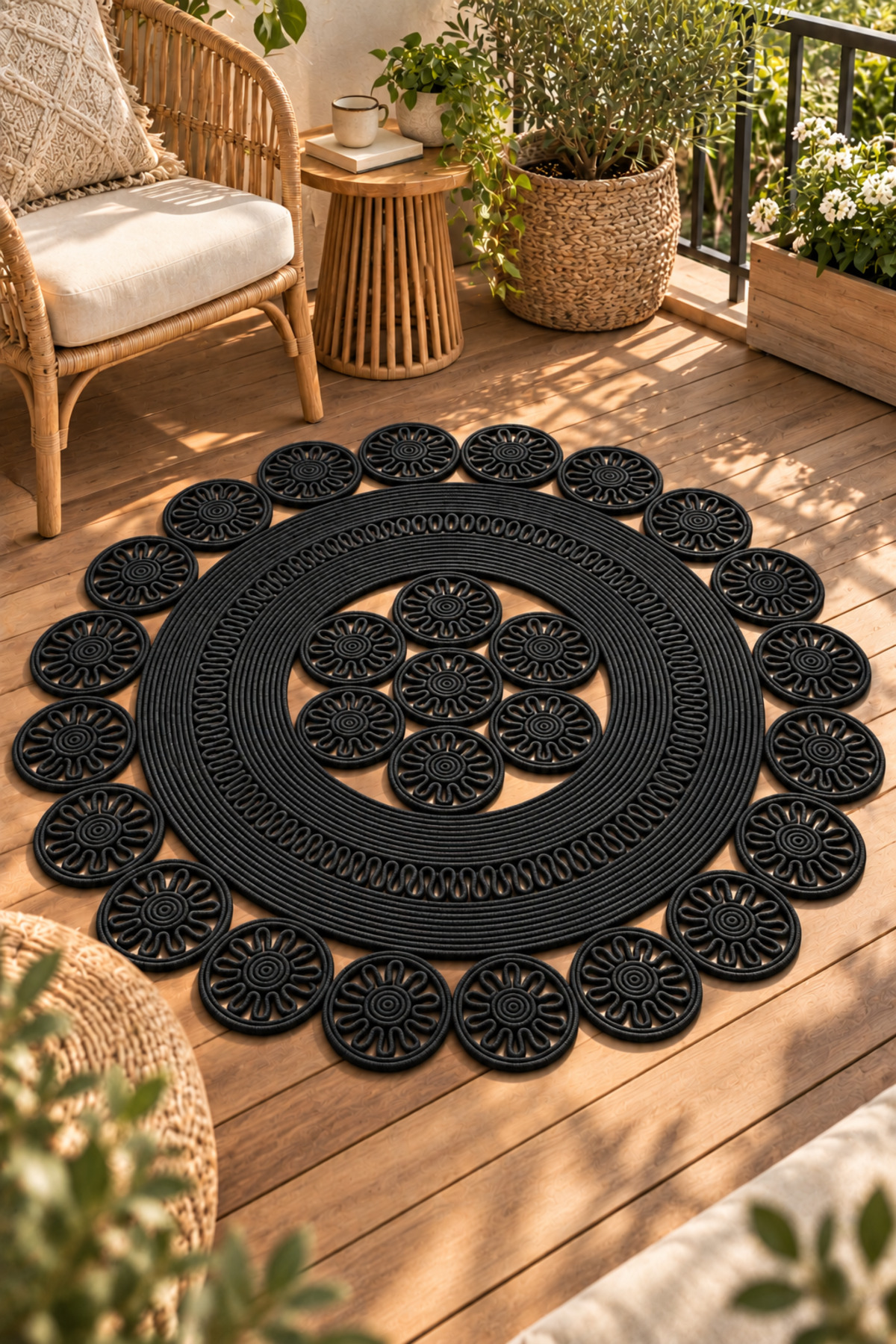 Velmira Hasır Jüt El İşçiliği Yuvarlak Kilim Halat Kilim – Dekoratif Örgü Motifli, Modern Bohem Tasarım, Salon, Oturma Odası, Antre, Yatak Odası ve Ev Dekorasyonu İçin Şık Kilim - Görsel 14