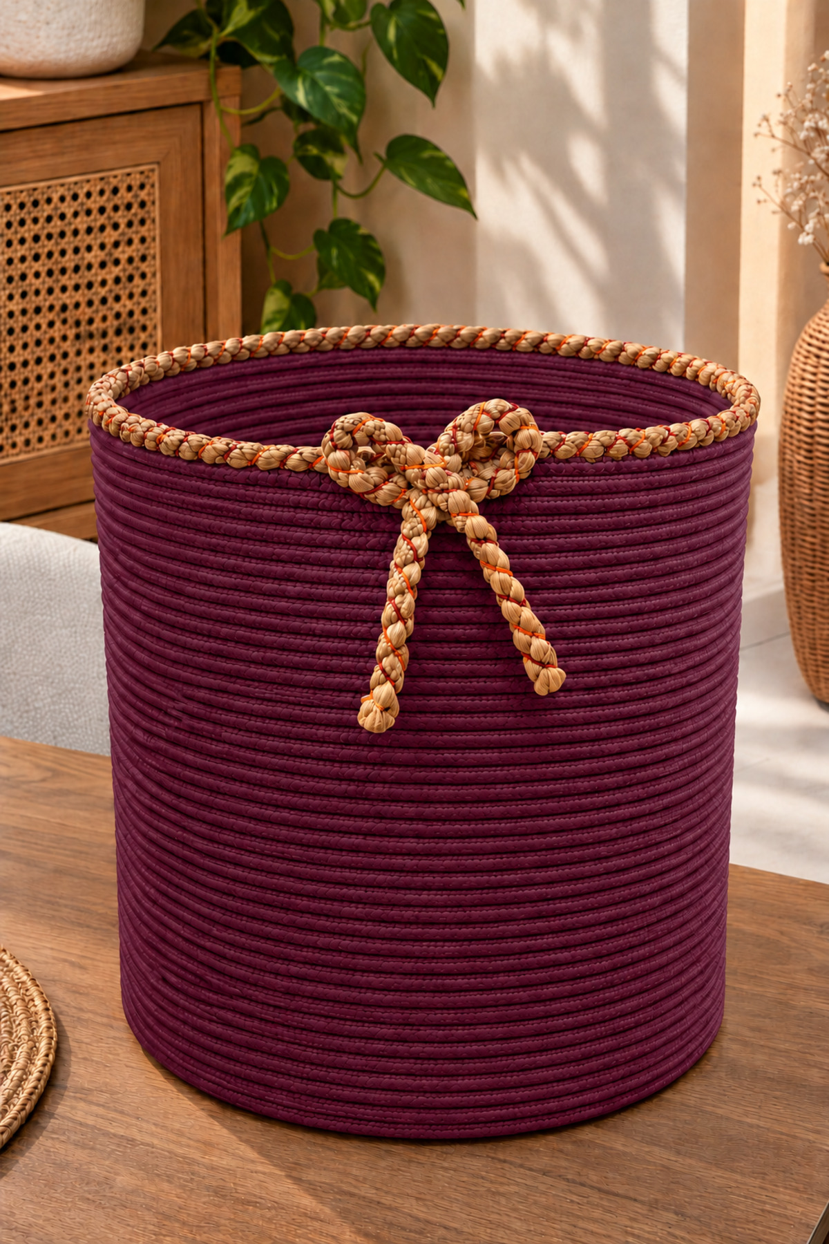 Nevrisa 30x30 cm Çok Amaçlı Dekoratif Örgü Sepet - Saksılık - Saksı Kılıfı - Ev Ofis Banyo Salon Bitki ve Eşya Düzenleyici Organizer - Görsel 4
