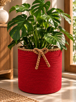 Nevrisa 30x30 cm Çok Amaçlı Dekoratif Örgü Sepet - Saksılık - Saksı Kılıfı - Ev Ofis Banyo Salon Bitki ve Eşya Düzenleyici Organizer - Görsel 5