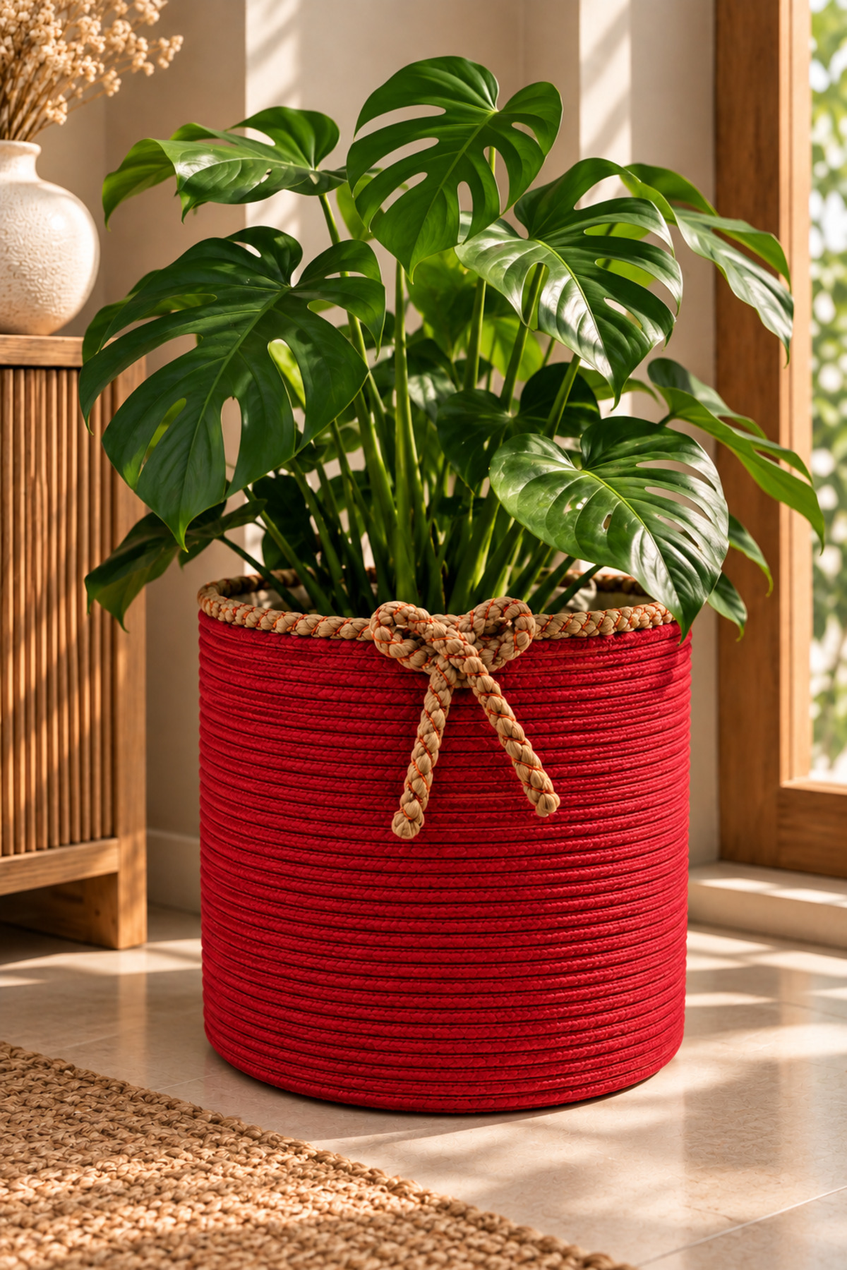 Nevrisa 30x30 cm Çok Amaçlı Dekoratif Örgü Sepet - Saksılık - Saksı Kılıfı - Ev Ofis Banyo Salon Bitki ve Eşya Düzenleyici Organizer - Görsel 5