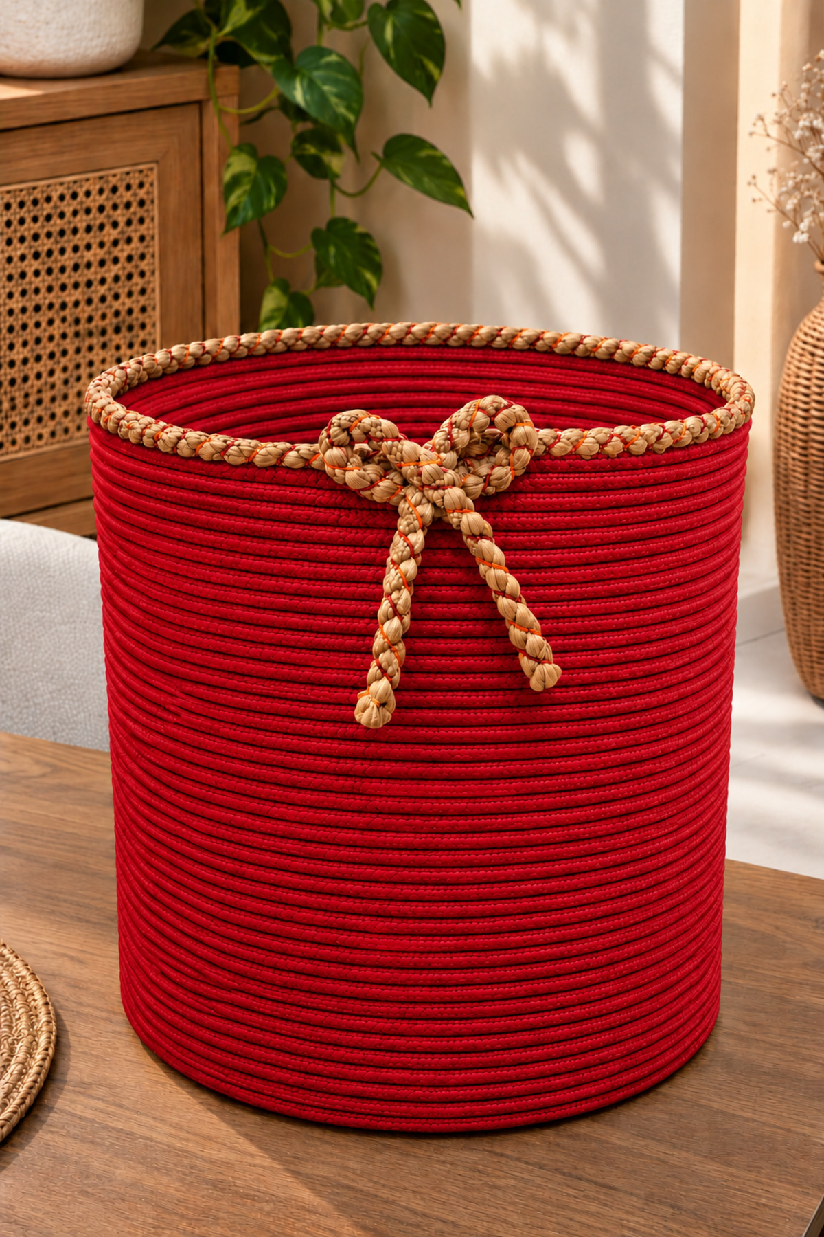Nevrisa 30x30 cm Çok Amaçlı Dekoratif Örgü Sepet - Saksılık - Saksı Kılıfı - Ev Ofis Banyo Salon Bitki ve Eşya Düzenleyici Organizer - Görsel 8