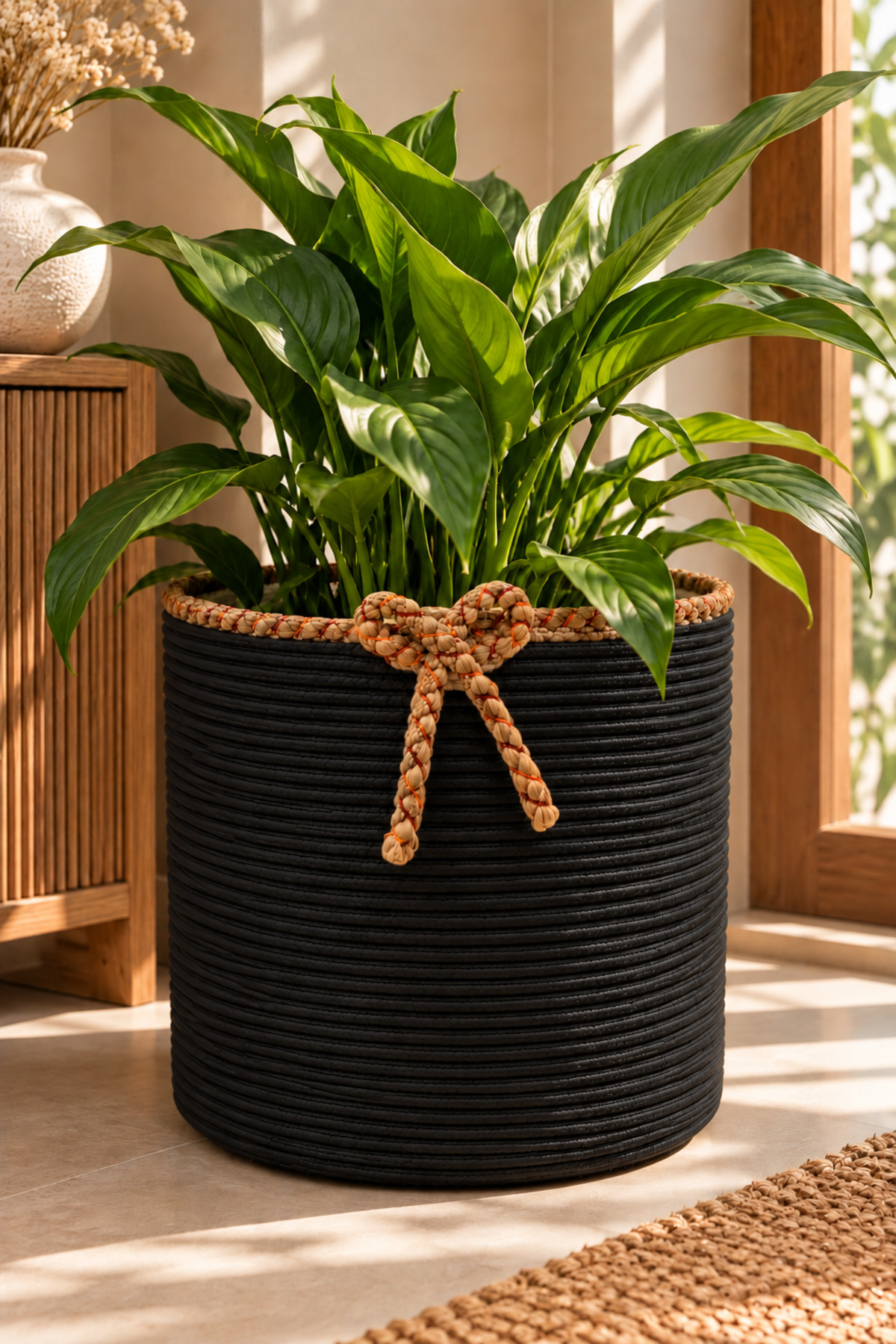 Nevrisa 30x30 cm Çok Amaçlı Dekoratif Örgü Sepet - Saksılık - Saksı Kılıfı - Ev Ofis Banyo Salon Bitki ve Eşya Düzenleyici Organizer - Görsel 9