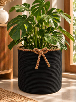 Nevrisa 30x30 cm Çok Amaçlı Dekoratif Örgü Sepet - Saksılık - Saksı Kılıfı - Ev Ofis Banyo Salon Bitki ve Eşya Düzenleyici Organizer - Görsel 12