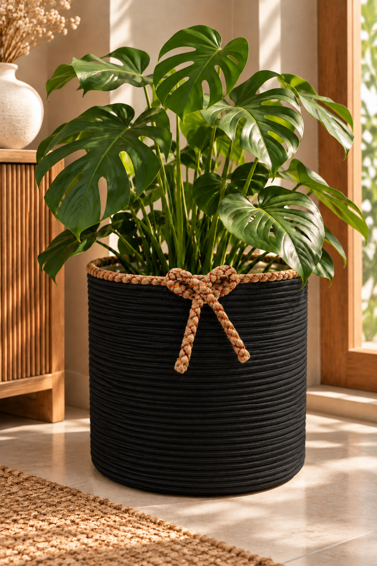 Nevrisa 30x30 cm Çok Amaçlı Dekoratif Örgü Sepet - Saksılık - Saksı Kılıfı - Ev Ofis Banyo Salon Bitki ve Eşya Düzenleyici Organizer - Görsel 12