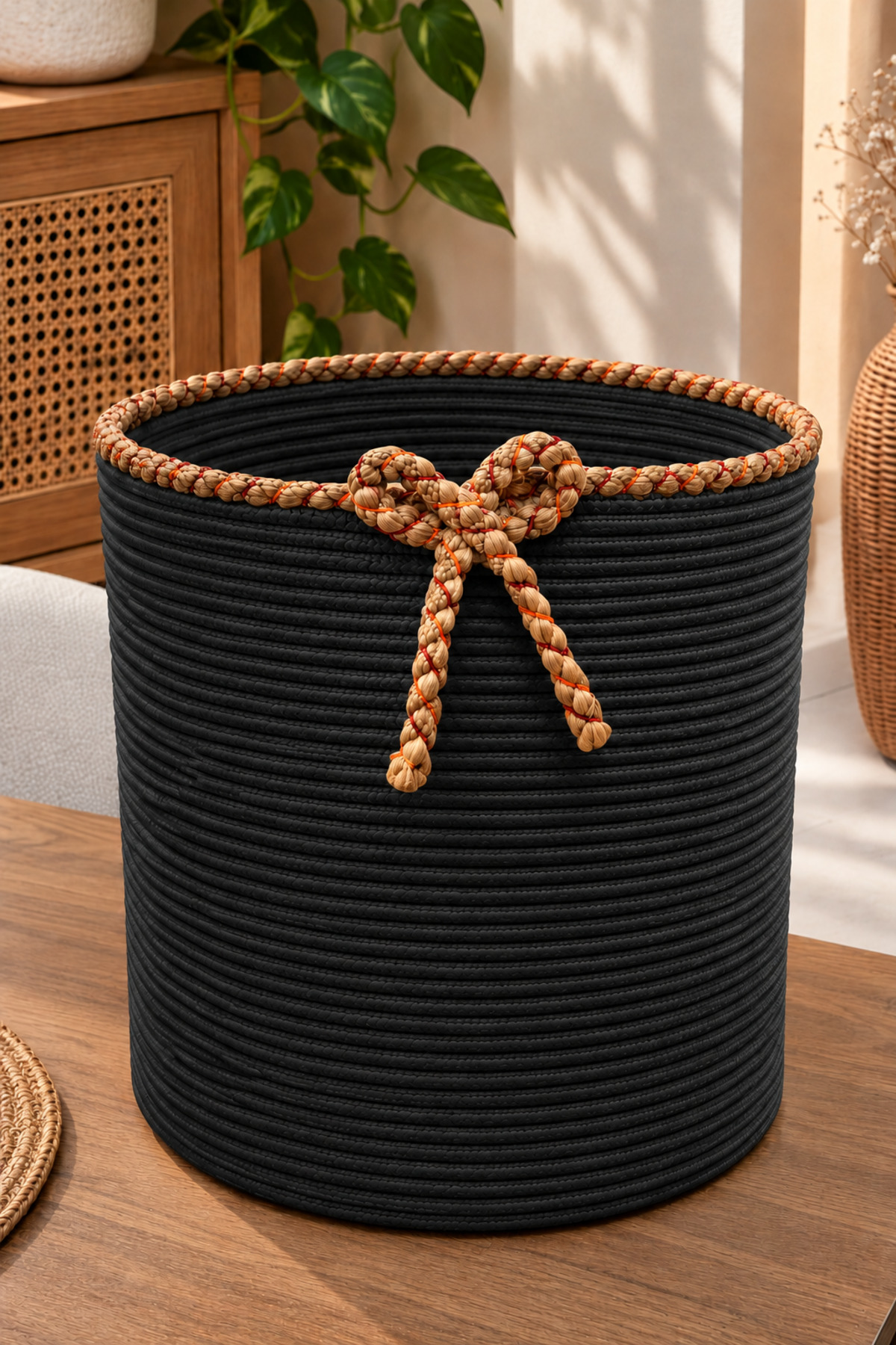 Nevrisa 30x30 cm Çok Amaçlı Dekoratif Örgü Sepet - Saksılık - Saksı Kılıfı - Ev Ofis Banyo Salon Bitki ve Eşya Düzenleyici Organizer - Görsel 13