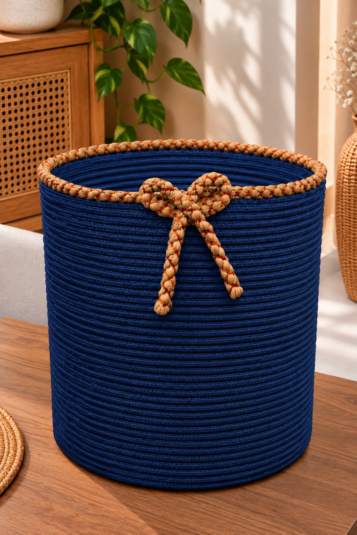 Nevrisa 30x30 cm Çok Amaçlı Dekoratif Örgü Sepet - Saksılık - Saksı Kılıfı - Ev Ofis Banyo Salon Bitki ve Eşya Düzenleyici Organizer - Görsel 14