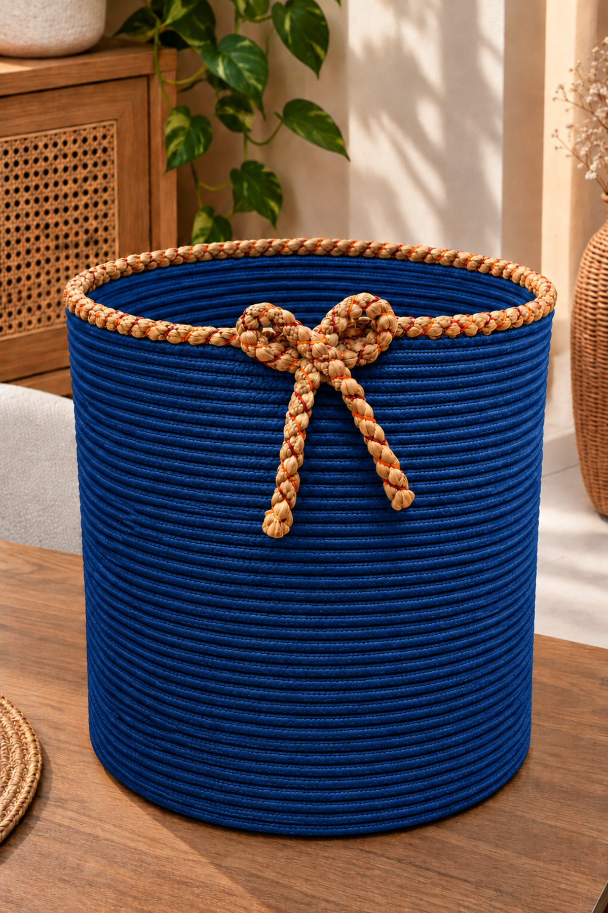 Nevrisa 30x30 cm Çok Amaçlı Dekoratif Örgü Sepet - Saksılık - Saksı Kılıfı - Ev Ofis Banyo Salon Bitki ve Eşya Düzenleyici Organizer - Görsel 17