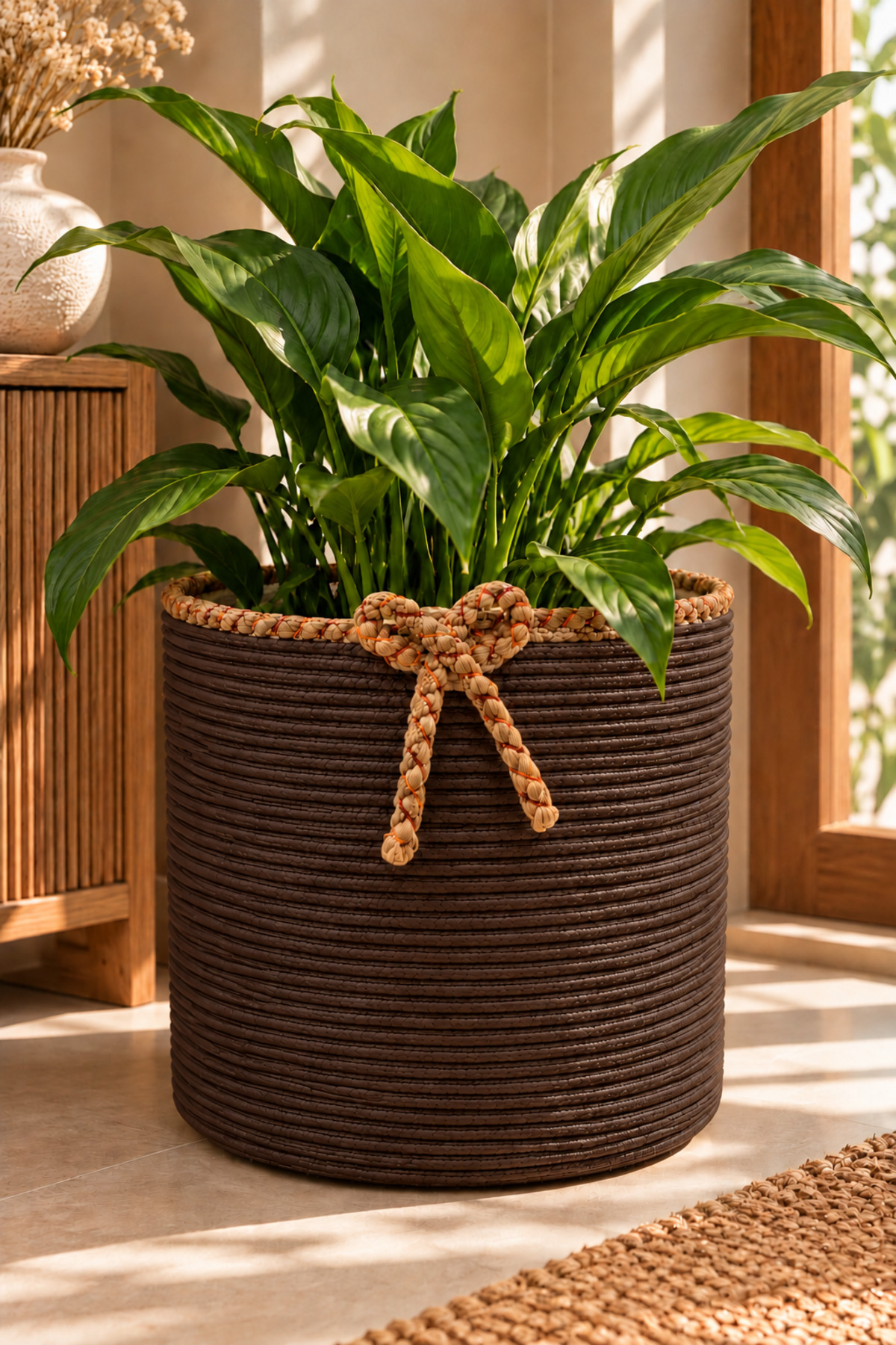 Nevrisa 30x30 cm Çok Amaçlı Dekoratif Örgü Sepet - Saksılık - Saksı Kılıfı - Ev Ofis Banyo Salon Bitki ve Eşya Düzenleyici Organizer - Görsel 18
