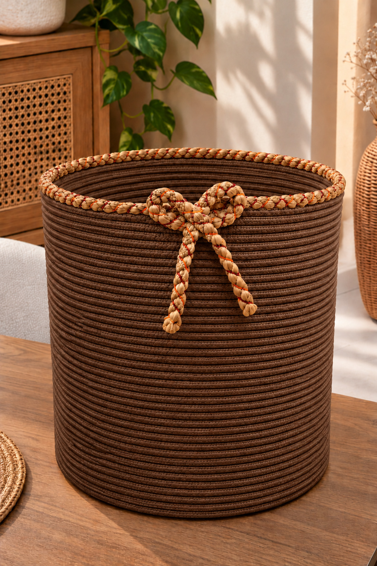 Nevrisa 30x30 cm Çok Amaçlı Dekoratif Örgü Sepet - Saksılık - Saksı Kılıfı - Ev Ofis Banyo Salon Bitki ve Eşya Düzenleyici Organizer - Görsel 21