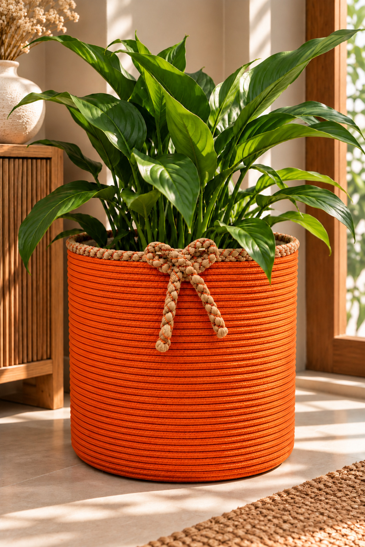 Nevrisa 30x30 cm Çok Amaçlı Dekoratif Örgü Sepet - Saksılık - Saksı Kılıfı - Ev Ofis Banyo Salon Bitki ve Eşya Düzenleyici Organizer - Görsel 22