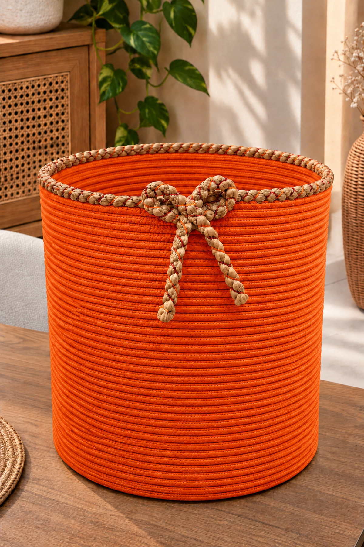 Nevrisa 30x30 cm Çok Amaçlı Dekoratif Örgü Sepet - Saksılık - Saksı Kılıfı - Ev Ofis Banyo Salon Bitki ve Eşya Düzenleyici Organizer - Görsel 25