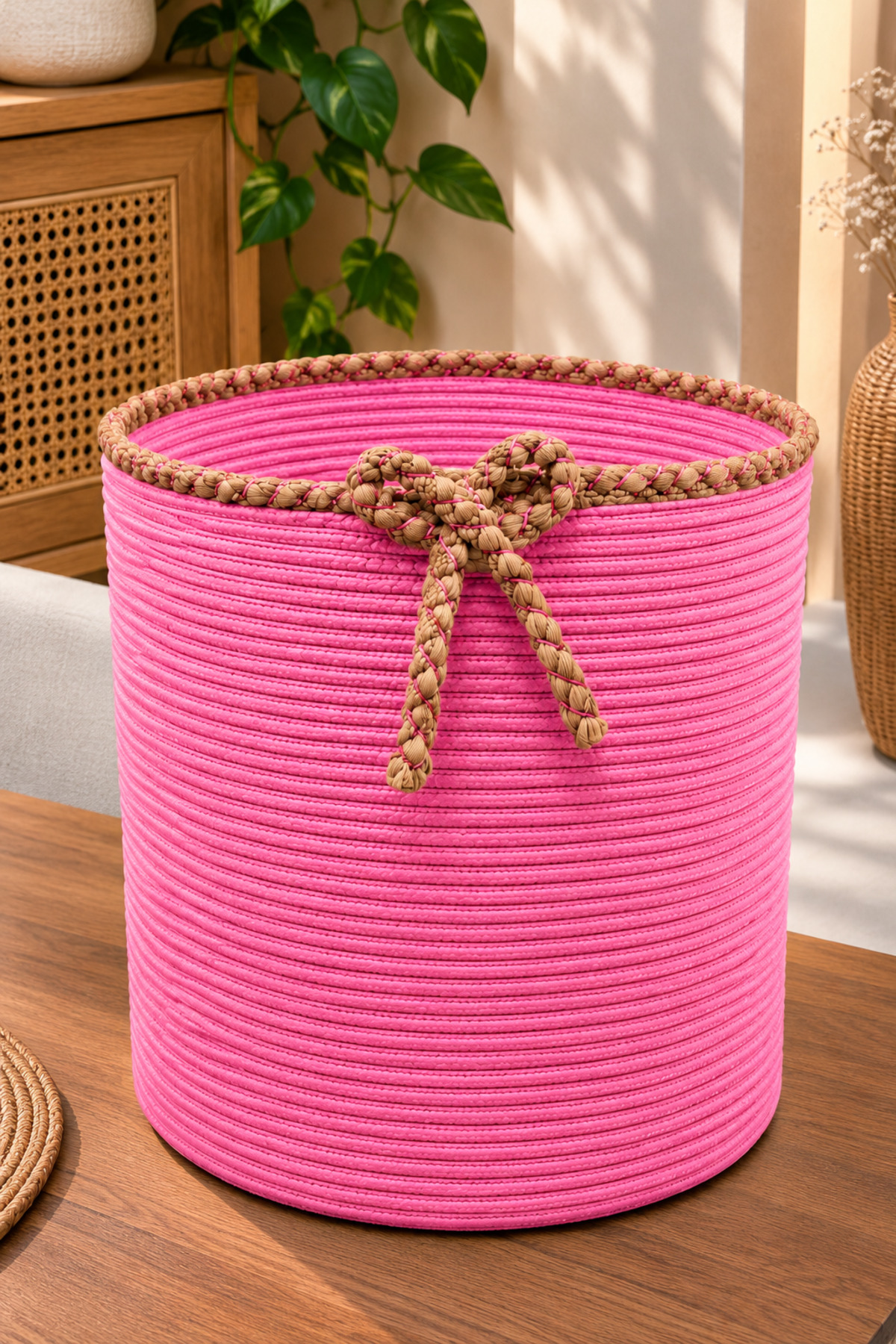 Nevrisa 30x30 cm Çok Amaçlı Dekoratif Örgü Sepet - Saksılık - Saksı Kılıfı - Ev Ofis Banyo Salon Bitki ve Eşya Düzenleyici Organizer - Görsel 26