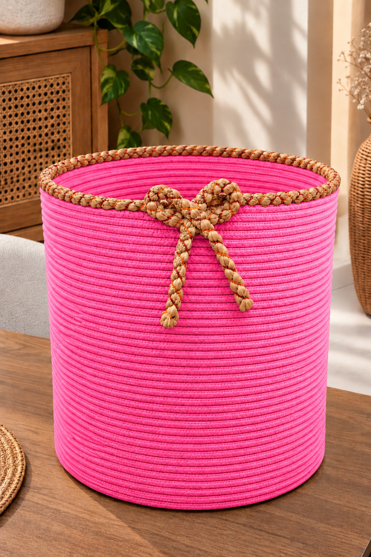 Nevrisa 30x30 cm Çok Amaçlı Dekoratif Örgü Sepet - Saksılık - Saksı Kılıfı - Ev Ofis Banyo Salon Bitki ve Eşya Düzenleyici Organizer - Görsel 29
