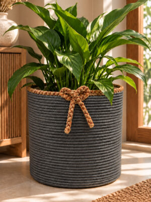 Nevrisa 30x30 cm Çok Amaçlı Dekoratif Örgü Sepet - Saksılık - Saksı Kılıfı - Ev Ofis Banyo Salon Bitki ve Eşya Düzenleyici Organizer - Görsel 34
