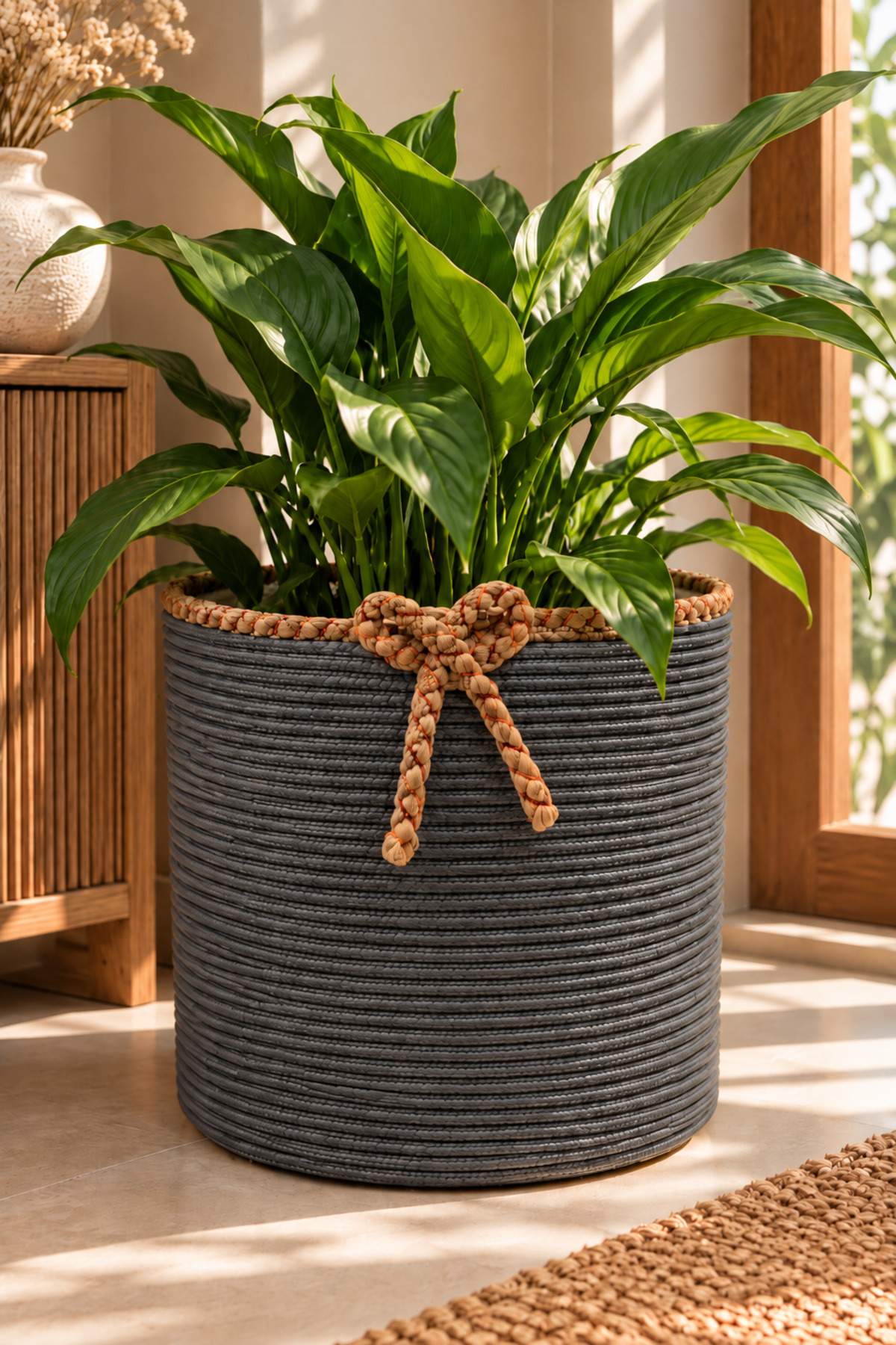 Nevrisa 30x30 cm Çok Amaçlı Dekoratif Örgü Sepet - Saksılık - Saksı Kılıfı - Ev Ofis Banyo Salon Bitki ve Eşya Düzenleyici Organizer - Görsel 34