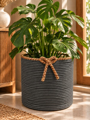 Nevrisa 30x30 cm Çok Amaçlı Dekoratif Örgü Sepet - Saksılık - Saksı Kılıfı - Ev Ofis Banyo Salon Bitki ve Eşya Düzenleyici Organizer - Görsel 37