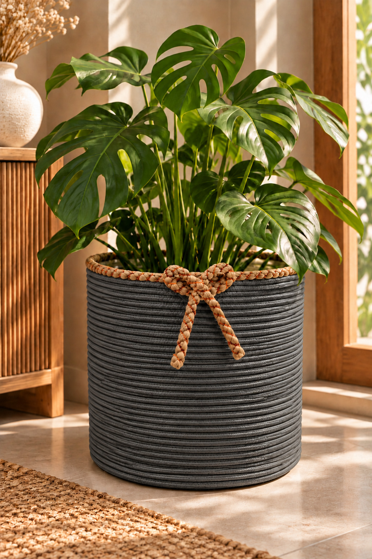 Nevrisa 30x30 cm Çok Amaçlı Dekoratif Örgü Sepet - Saksılık - Saksı Kılıfı - Ev Ofis Banyo Salon Bitki ve Eşya Düzenleyici Organizer - Görsel 37