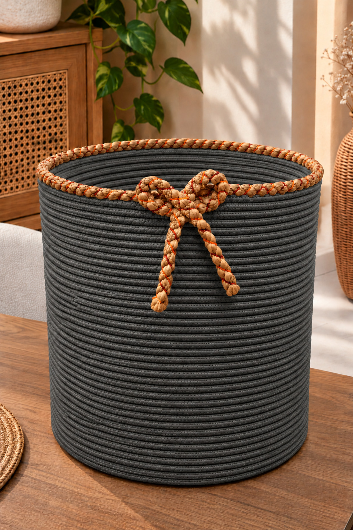 Nevrisa 30x30 cm Çok Amaçlı Dekoratif Örgü Sepet - Saksılık - Saksı Kılıfı - Ev Ofis Banyo Salon Bitki ve Eşya Düzenleyici Organizer - Görsel 38